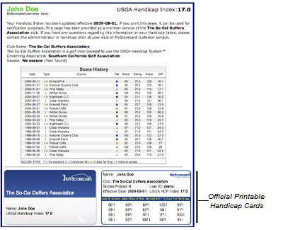 Official Handicap Verification and Printable Card